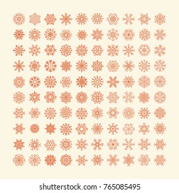 Red snowflakes icon on yellow background. Collection graphic art for your design Merry Christmas and Happy New Year