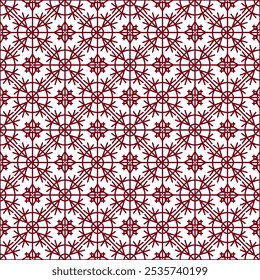 Red snowflakes on white background in geometric christmas seamless pattern