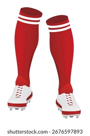 Calzado y calcetines de fútbol rojo. Vector	