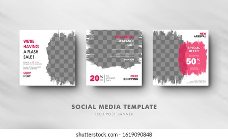 Red Social Media Feed Post Banner Template Collection For Fashion Sale With Splash Style Background, sale promotion and digital marketing, ads banner, promotion, fahsion sale Template