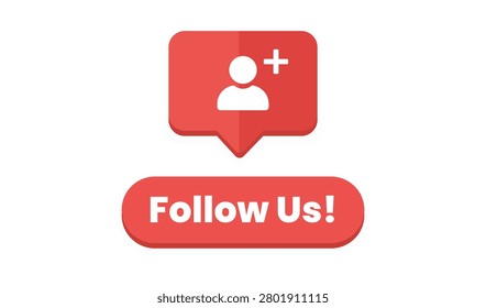 A red social media follow button with a white plus icon and user symbol, on a white background, for website or app promotion.