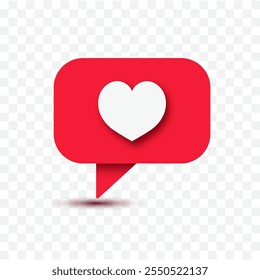 Red Social Media Notificación Amor como icono de corazón con sombra en diseño plano.Ilustración vectorial