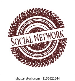 Red Social Network distressed rubber grunge texture stamp