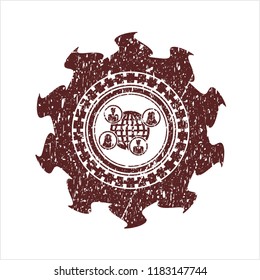 Red social network icon inside distressed rubber seal