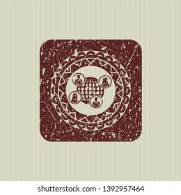 Red social network icon inside distress rubber grunge stamp