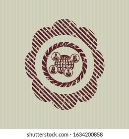 Red social network icon inside rubber grunge texture seal