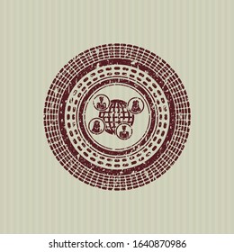 Red social network icon inside rubber seal