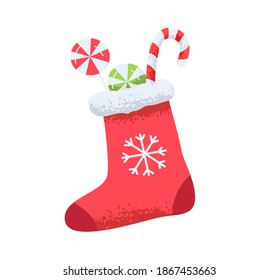 A red sock with candies christmas vector illustration