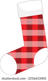 Red Sock Checkered Pattern. Christmas Sock. Sock Decoration