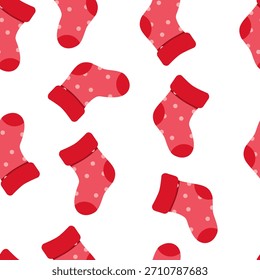 Calcetín rojo con puntos sin patrón. Ilustración de calcetín