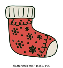 red sock snowflakes decoration merry christmas vector illustration