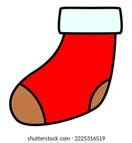 Red sock traditional Christmas icon for web and mobile app, banners, social media. New Year, Christmas celebrating, decorations red socks cloth symbol knit flat vector illustration