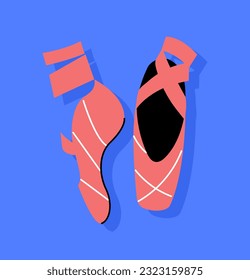 Concepto de calcetines rojos o calcetines con botas. Elemento de vestimenta para representaciones en el escenario. Arte y creatividad. Afiche o cartel para el sitio web. Dibujo vectorial plano de dibujos animados aislado en fondo azul