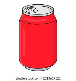 Red soda can. Cooling fizzy drink. Vector illustration isolated on white background