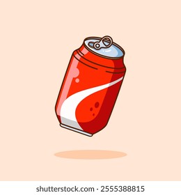 Red soda can, designed in cartoon flat style. Vector illustration. Red soda drink bottle design.