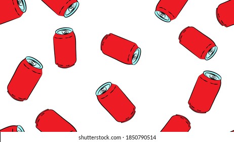 Red Soda Can Flat Icon Seamless Pattern.