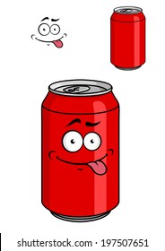 Red soda can with a goofy comical look sticking out its tongue isolated on white for fat food design