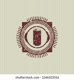 Red soda can icon inside distressed rubber grunge texture stamp