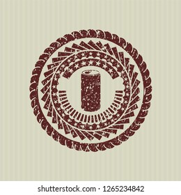 Red soda can icon inside grunge seal