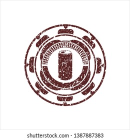 Red soda can icon inside distressed rubber grunge seal
