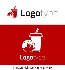 Red Soda drink with drinking straw and donut icon isolated on white background. Fast food symbol. Logo design template element. Vector Illustration