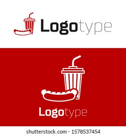Red Soda and hotdog icon isolated on white background. Fast food symbol. Logo design template element. Vector Illustration