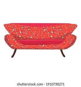 sofá rojo con un bonito patrón floral. Ilustración vectorial en un estilo plano.
