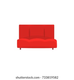 Red sofa or couch, living room or office interior, furniture for relaxation cartoon vector Illustration