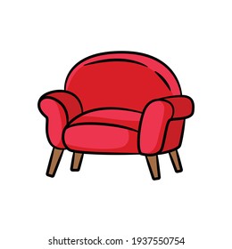 Red sofa in drawing style isolated vector. Hand drawn object illustration for your presentation, teaching materials or others.