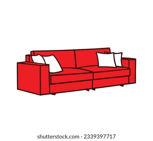 Ilustración plana de Red Sofa, vector de mobiliario interior