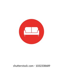 Red Sofa Icon in circle. Vector illustration