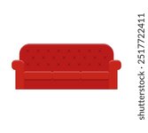 red sofa, icon of furniture for house interior, living room, classic or modern and vintage cozy couch, flat vector illustration isolated on white background