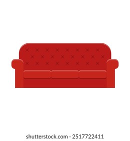 red sofa, icon of furniture for house interior, living room, classic or modern and vintage cozy couch, flat vector illustration isolated on white background