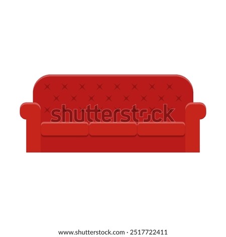 red sofa, icon of furniture for house interior, living room, classic or modern and vintage cozy couch, flat vector illustration isolated on white background