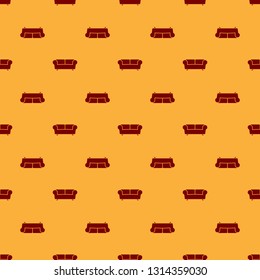 Red Sofa icon isolated seamless pattern on brown background. Flat design. Vector Illustration