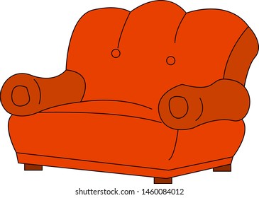Red sofa, illustration, vector on white background.