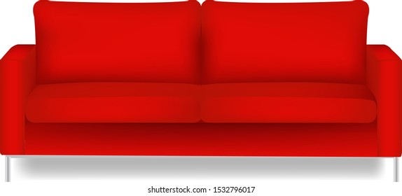 Red Sofa Isolated White Background With Gradient Mesh, Vector Illustration
