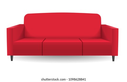 Red sofa mockup. Realistic illustration of red sofa vector mockup for web design isolated on white background