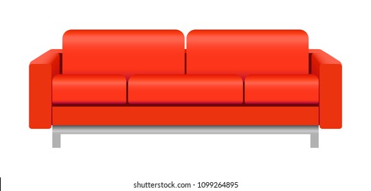 Red sofa mockup. Realistic illustration of red sofa vector mockup for web design isolated on white background