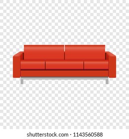 Red sofa mockup. Realistic illustration of red sofa vector mockup for on transparent background