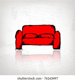 Red sofa on grunge background for your design