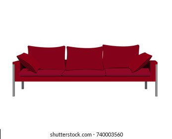 Red sofa with pillows to use in animation, illustration, scene, background, cartoon, etc.