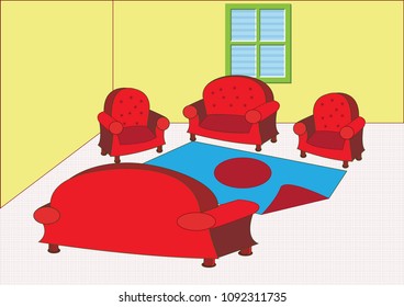 red sofa set. a sofa set. hand drawn sofa set