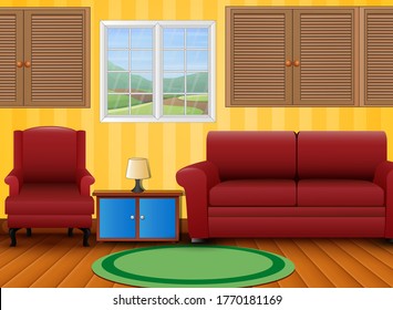 Red sofa set and side table in a room