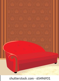 Red sofa and shaggy carpet. Vector