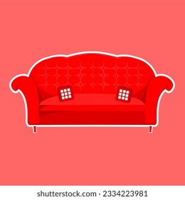 red  sofa vector complete with pillows, art illustration