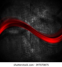 Rote, weiche, unscharfe Welle auf schwarz grauem Hintergrund. Vektorgrafik kontrastarmes Design. Abstrakte rote Kurven