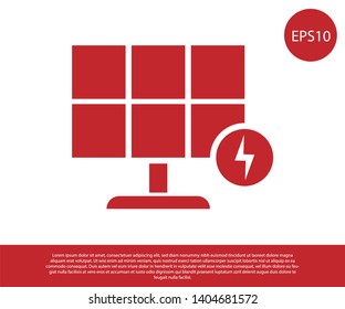 Red Solar energy panel icon isolated on white background. Vector Illustration