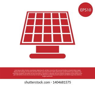 Red Solar energy panel icon isolated on white background. Vector Illustration
