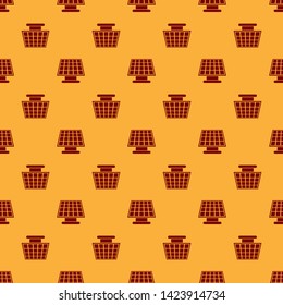 Red Solar energy panel icon isolated seamless pattern on brown background. Vector Illustration